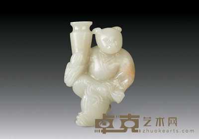 清 白玉刻童子挂件 6.5×4.5cm
